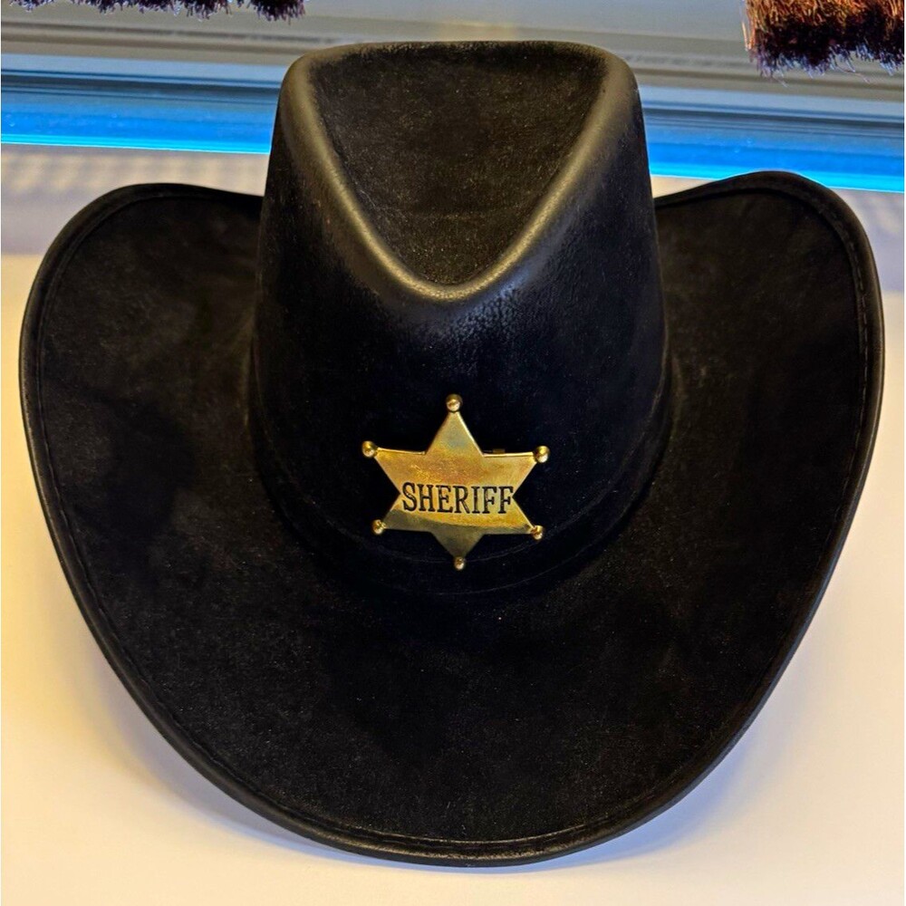 Black Cowboy/Western Sheriff Costume Hat Felt One Size Gold Star Badge